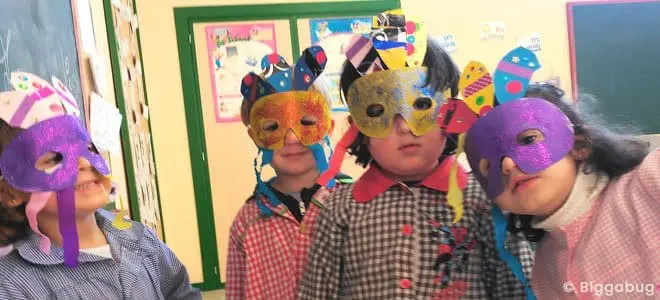 carnival mask for kindergarten craft - kids with finished masks