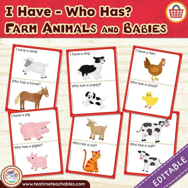 I Have – Who Has Game: Farm Animals and Their Babies