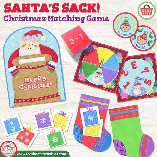 SANTA’S SACK – 3 in 1 Christmas Match Game – PRINT & PLAY