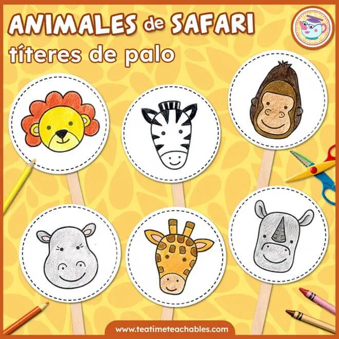 Animales del Safari – Títeres de Palo