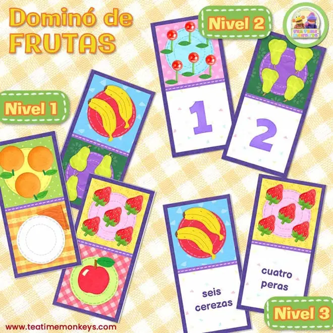 Dominó de Frutas - Juego Imprimible - Tea Time Monkeys