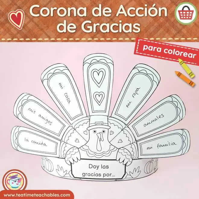 Corona de Acción de Gracias con forma de pavo para colorear