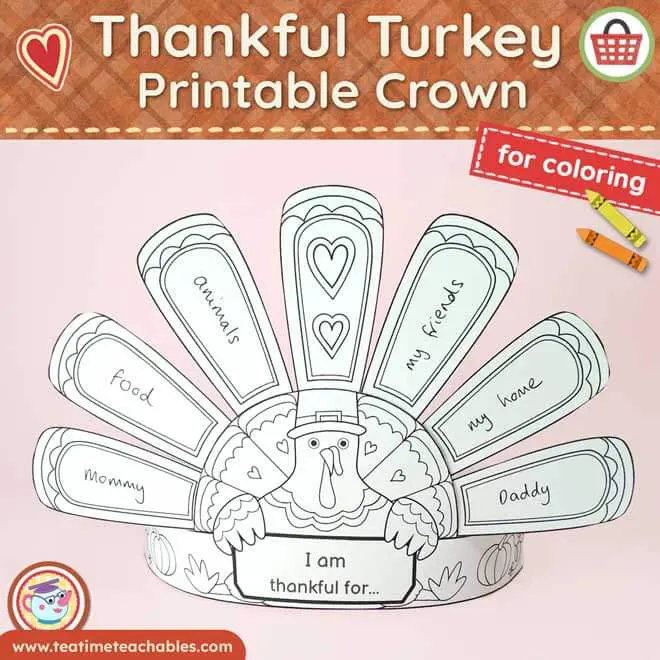 Thankful Turkey Craft – Printable Crown for Coloring