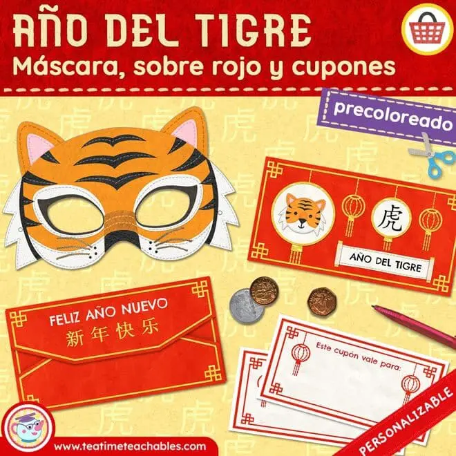 Año del Tigre: Máscara y Sobre Rojo con Cupones