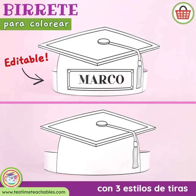 BIRRETE para colorear – Graduación de preescolar