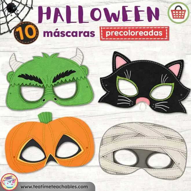 Máscaras de Halloween para Imprimir – Precoloreadas