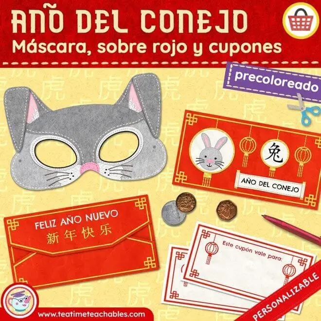 Año del Conejo: Máscara y Sobre Rojo con Cupones