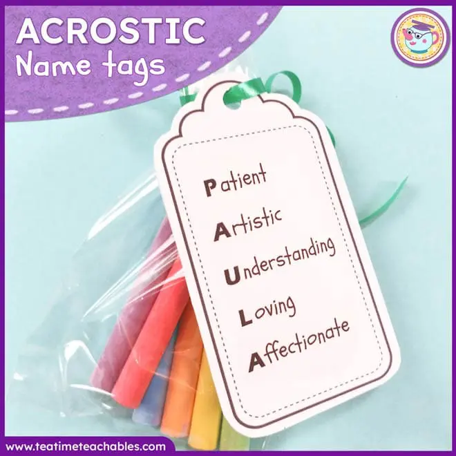 Acrostic Name Labels – End of Year Gift Tags