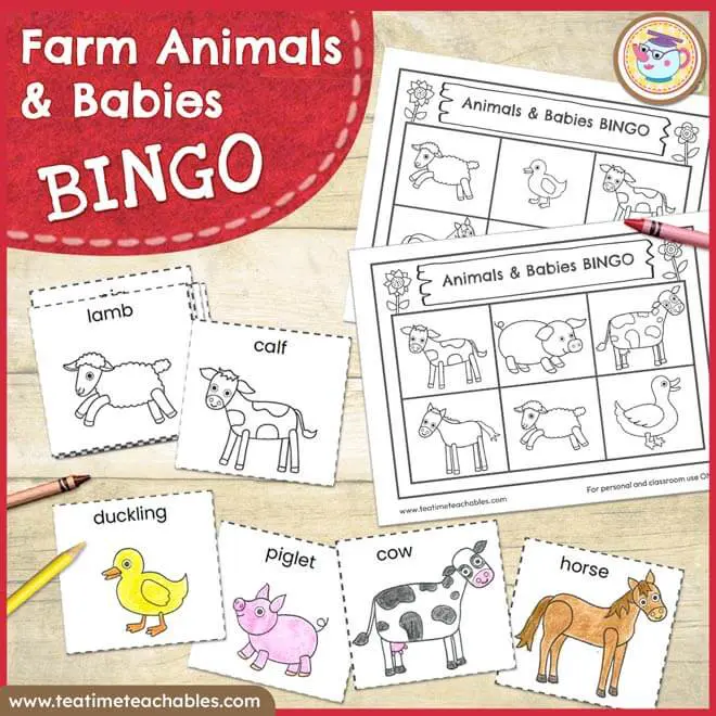 Farm Animals and Babies Bingo Game