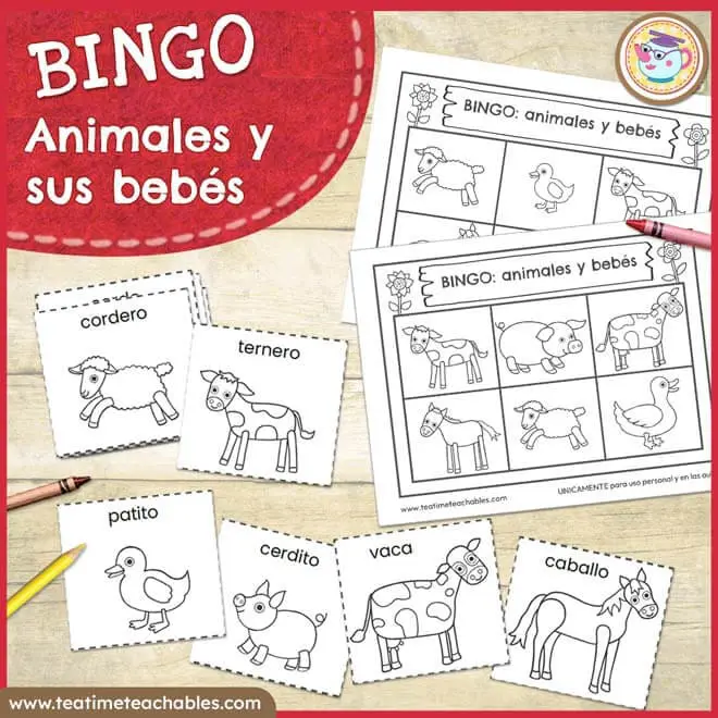 Bingo de Animales y Sus Bebés