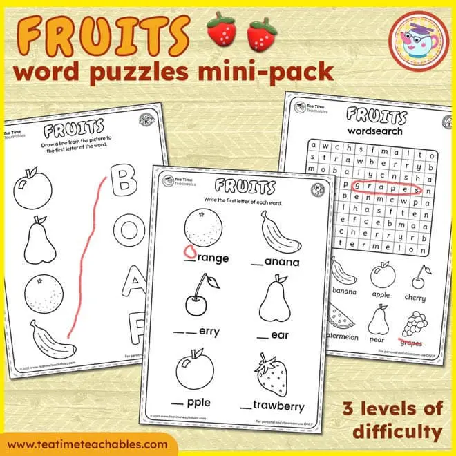 Fruits Worksheets and Word Puzzles Mini-Pack