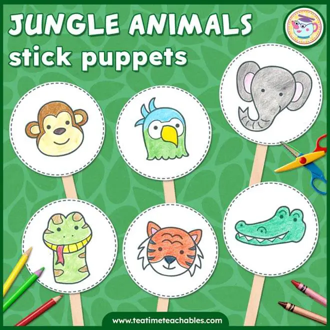 Jungle Animals Printable Stick Puppets
