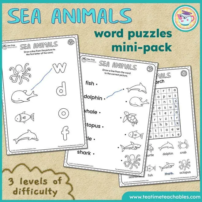 Sea Animals Worksheets and Word Puzzles