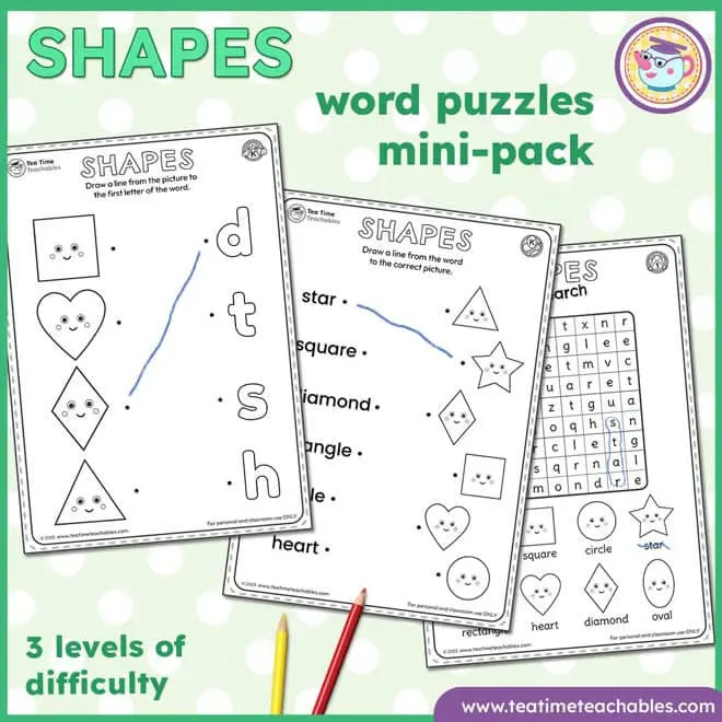 Shapes Worksheets and Word Puzzles Mini-Pack