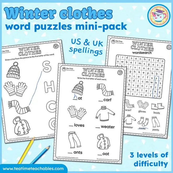 Winter Clothes Worksheets and Word Puzzles Mini-Pack