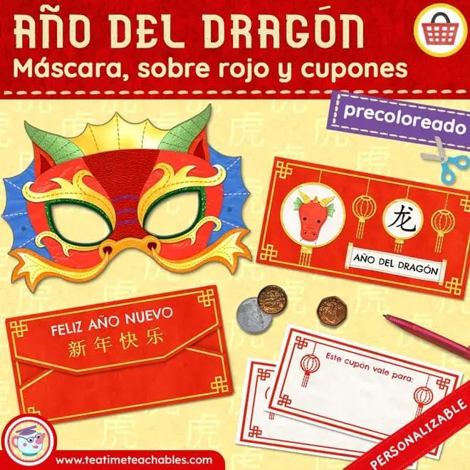 Año del Dragón: Máscara y Sobre Rojo con Cupones