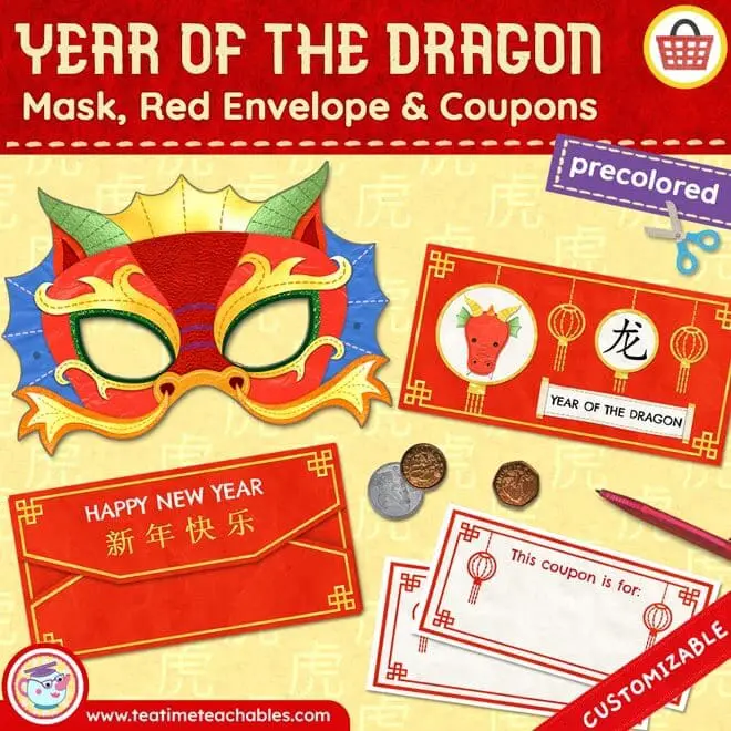 Year of the Dragon Craft: Mask & Lucky Red Envelope with Coupons