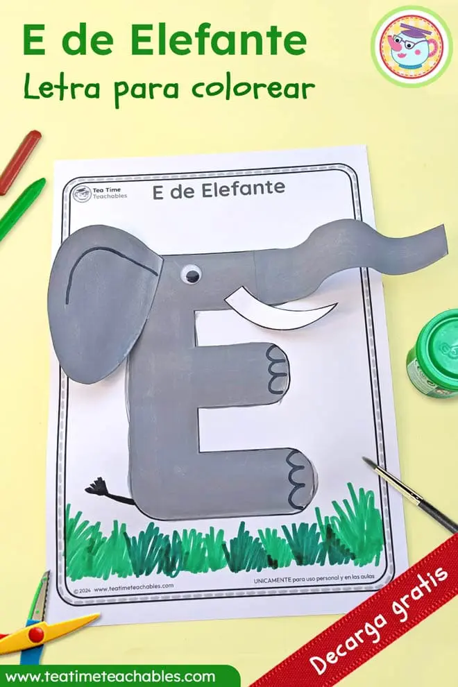 Letra E para colorear - E de Elefante - Ficha del abecedario
