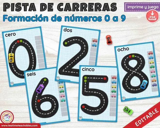 Formación de números de 0 a 9 - fichas y plantillas para jugar y escribir los números