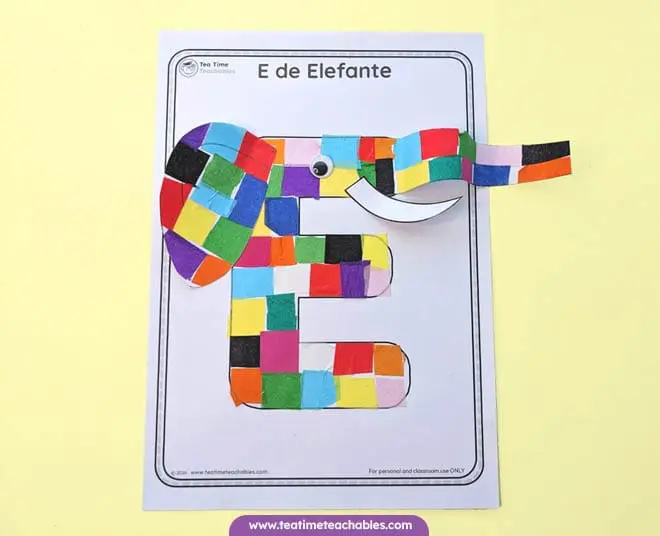 Letra E para colorear - E de Elefante - Ficha del abecedario