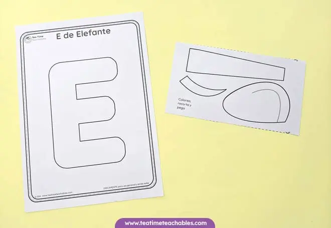 Letra E para colorear - E de Elefante - Ficha del abecedario