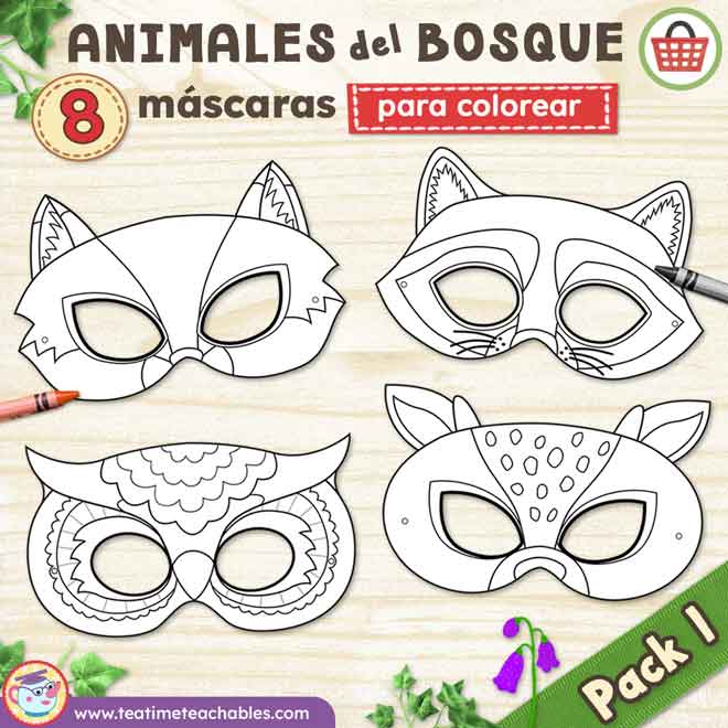 Animales del Bosque – Máscaras para Colorear: PACK 1