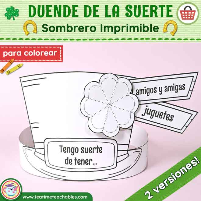Sombrero de duende de la suerte para colorear: Día de San Patricio